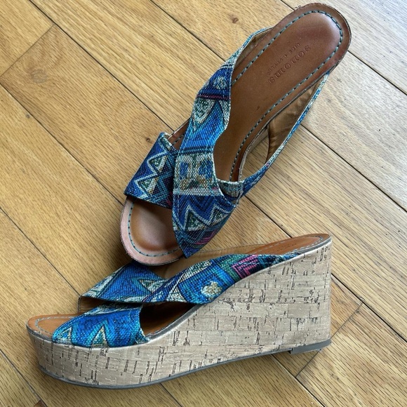 Women’s Sonoma “Snemmy Blue Print” Slide Shoes Wedge Cork Heels size 7.5 - Picture 6 of 8